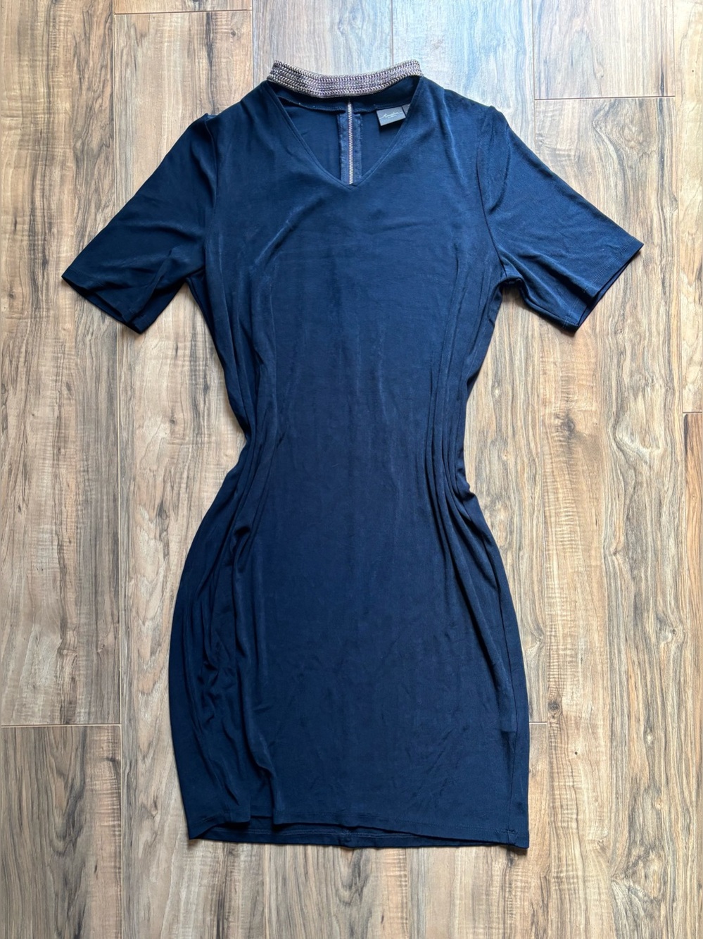 Travelers by Chico's Navy Blue Metallic Trim Collar Sheath Dress Size 3